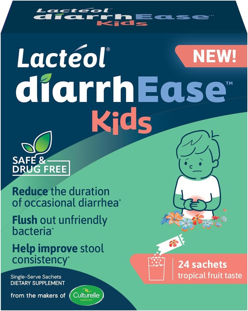 DiarrhEase Kids - ένα ασφαλές, χωρίς φάρμακα και κλινικά δοκιμαστεί μεταβιοτικό στέλεχος που συντομεύει τη διάρκεια της περιστασιακής διάρροιας- λειτουργεί φυσικά με το σώμα του παιδιού σας, 24 κόμης