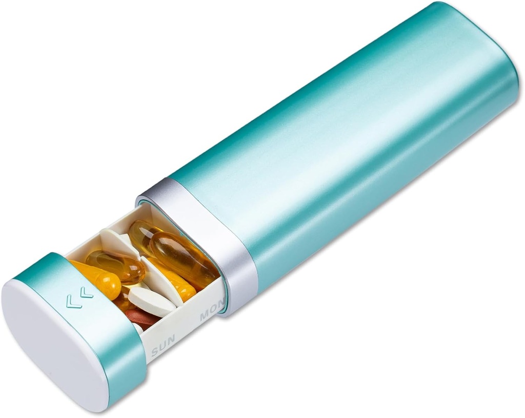 Betife Travel Pill Organizer Weekly 7 Day, Compact Daily Pill Box, Portable Medicine Case, Χαριτωμένος κάτοχος χαπιών για συμπληρώματα βιταμινών, Drawer-Shaped Pills Organizer (Πράσινη)