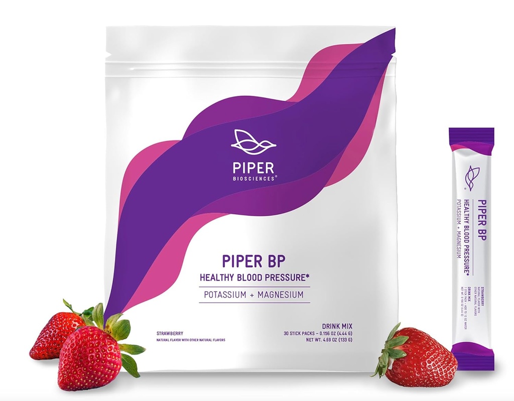 Piper Βιοεπιστήμες Πίεση του αίματος Ποτό Αναμειγνύεται με Κιτρικό κάλιο και Κιτρικό μαγνήσιο Σκόνη (Βεγκάν, Μη-ΓΤΟ): 30 Stick συσκευασίες