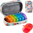 Serfeymi Weekly Travel Pill Organizer 2 φορές την ημέρα AM PM Αναβάθμιση Rainbow Pill Box 7 ημέρα με φορητό Zipper PU Δερμάτινη θήκη χάπια, Medicine Organizer για χάπια, βιταμίνες, ιχθυέλαια - Floral 03