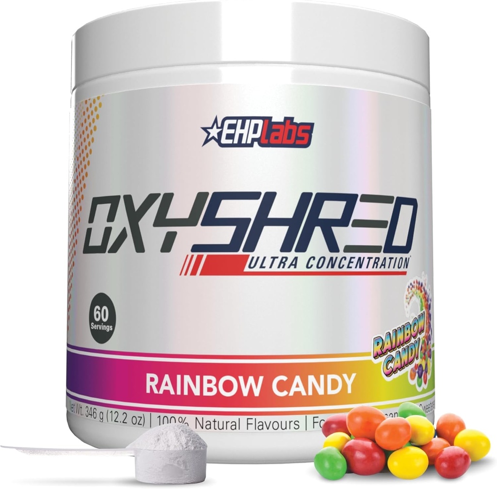 EHP Labs OxyShred Pre Workout Powder - Preworkout Powder with L Glutamine & Acetyl L Carnitine, Energy Boost Drink - Rainbow Candy, 60 εξυπηρετήσεις