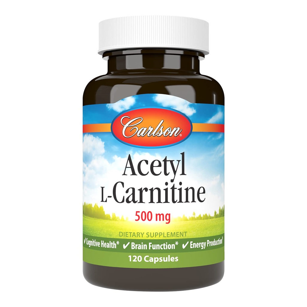 Carlson - Acetyl L-Καρνιτίνη, 500 mg, Γνωστική Υγεία, Εγκεφαλική Λειτουργία & Παραγωγή Ενέργειας, 120 Κάψουλες