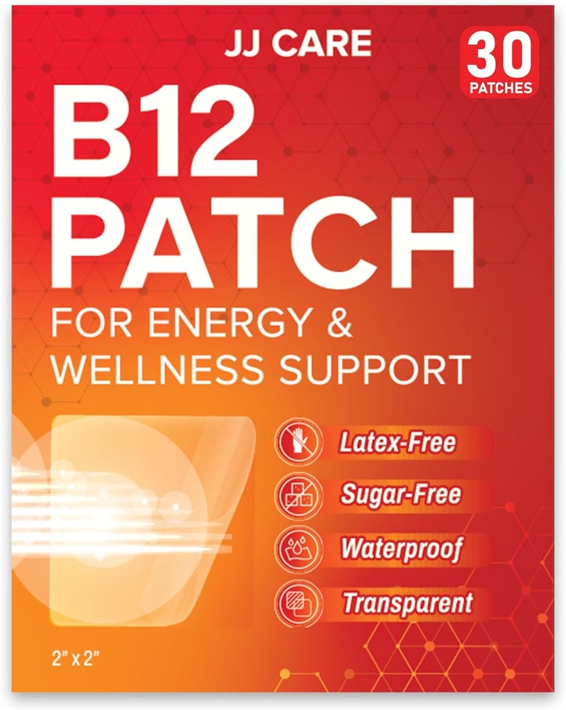 JJ CARE B12 Patch (πακέτο των 30), Αυτοσυγκολλητική φυσική ανάμειξη Topical Daily B12 Energy Patches, 1 μήνας προσφοράς