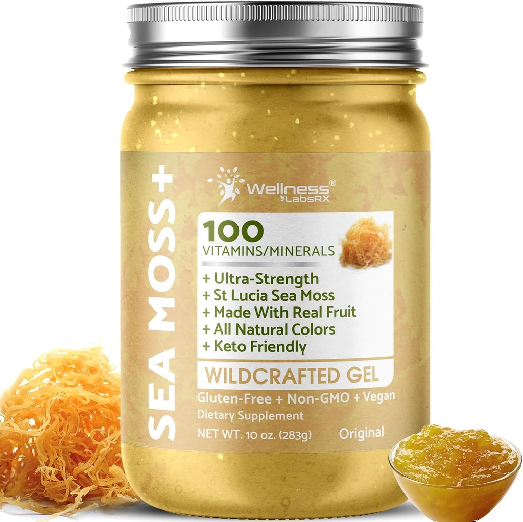 WELNESS LABSRX Irish Sea Moss Gel Raw - Wildcraft Superfood Seamoss Gel - Original Γεύση, Βιταμίνη και Ορυκτό-Πλούσιο από την Πριστίνα Caribbean Waters, Immune and Digestive Health Support - 10 oz.