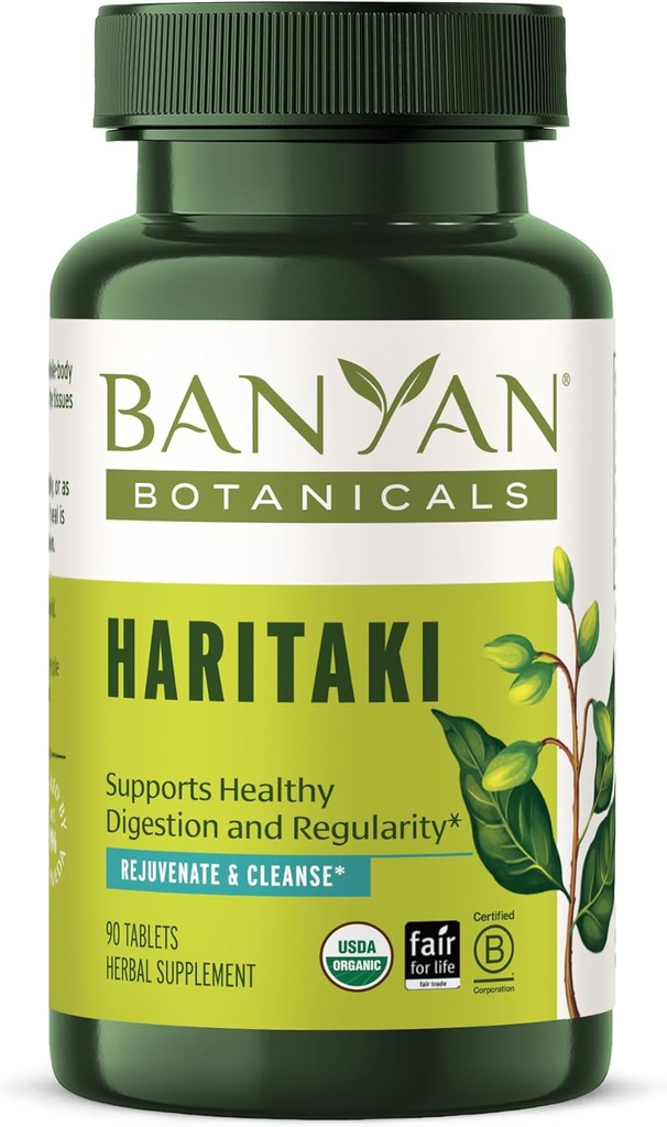 Banyan Botanicals Haritaki Tablets – Certified Organic Terminalia Chebula – Υποστηρίζει Αποτοξίνωση & Αναζωογόνηση* – 90 Tablets – Μη ΓΤΟ Με Βιώσιμη προέλευση Certified Fair for Life Fair Trade