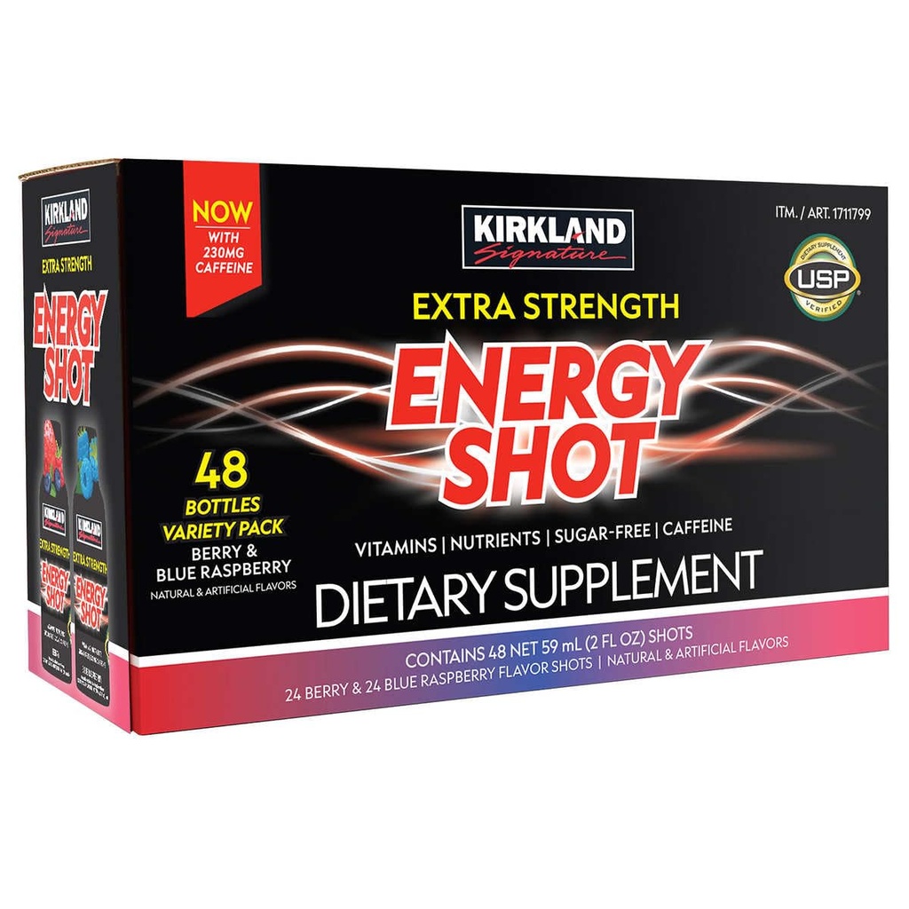 Kirkland Signature Extra Strength Energy Shot, Συμπλήρωμα διατροφής: 48 μπουκάλια Variety Pack of 2 Fl Oz
