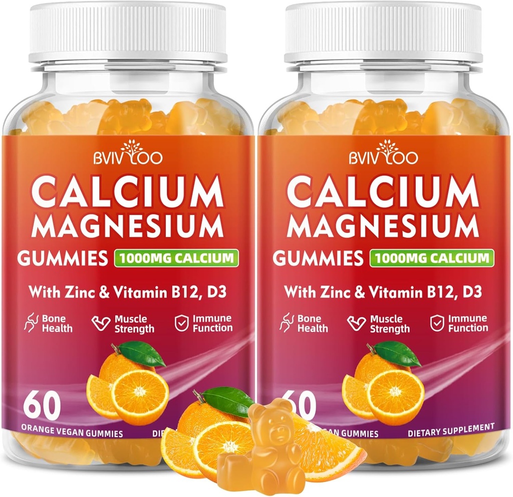 2 Συσκευασία Ασβέστιο Gummies 1000mg με βιταμίνη D3 K2 & B Complex, Κάλιο, Ασβέστιο Μαγνήσιο Ψευδάργυρος Gummies για οστά, μύες, Mood και ανοσία - Πορτοκαλί Γεύση 120 Gummies
