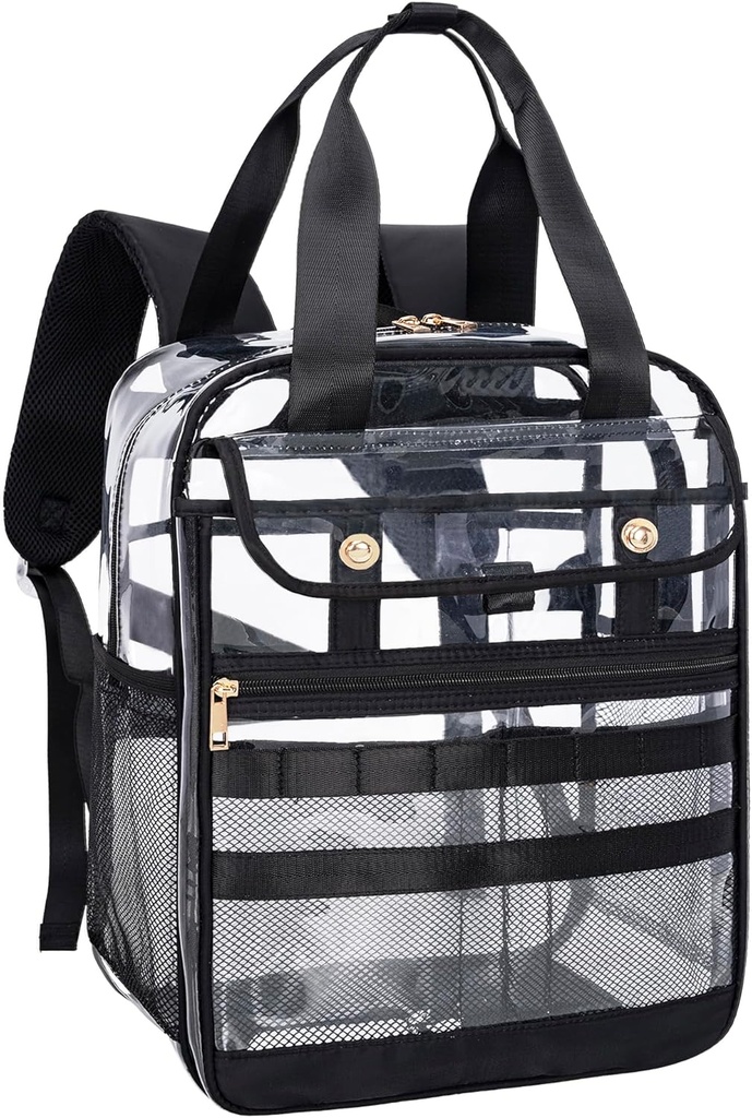 Clear PVC Διαφανής Backpack, Μεγάλη Multi-pocket για εργασία & Ταξίδι (Μαύρο)