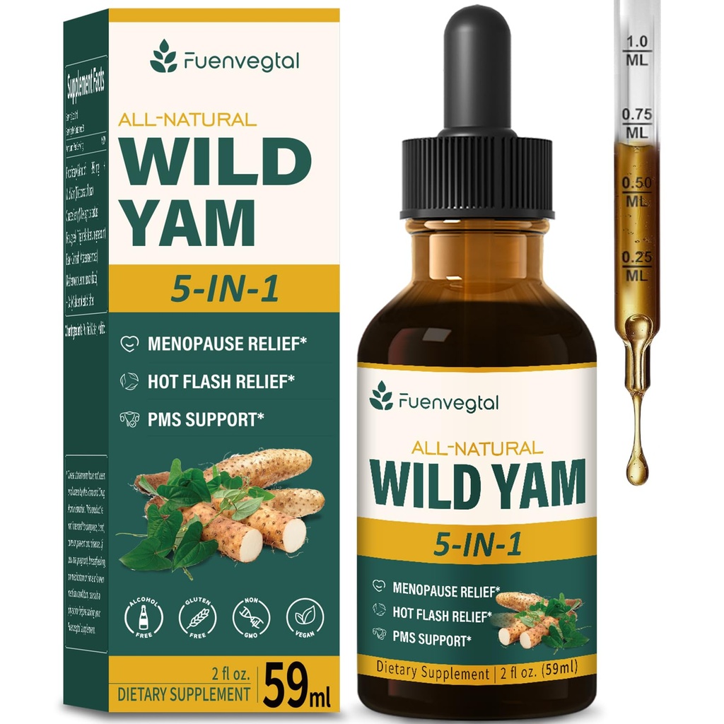 Σταγόνες από Wild Yam Root Extract, Γυναικείο συμπλήρωμα με Fenugreek & Motherwort Herb για την εμμηνόπαυση Relief & PMS Support. Fenogreco y 