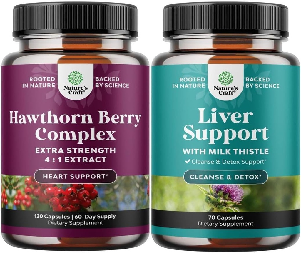 Natures Craft Bundle of Extra Strength Hawthorn Berry Capsules - Συμπλήρωμα για την υγεία της καρδιάς και τον καθαρισμό του ήπατος Detox & Repair Formula - συμπλήρωμα στήριξης του ήπατος