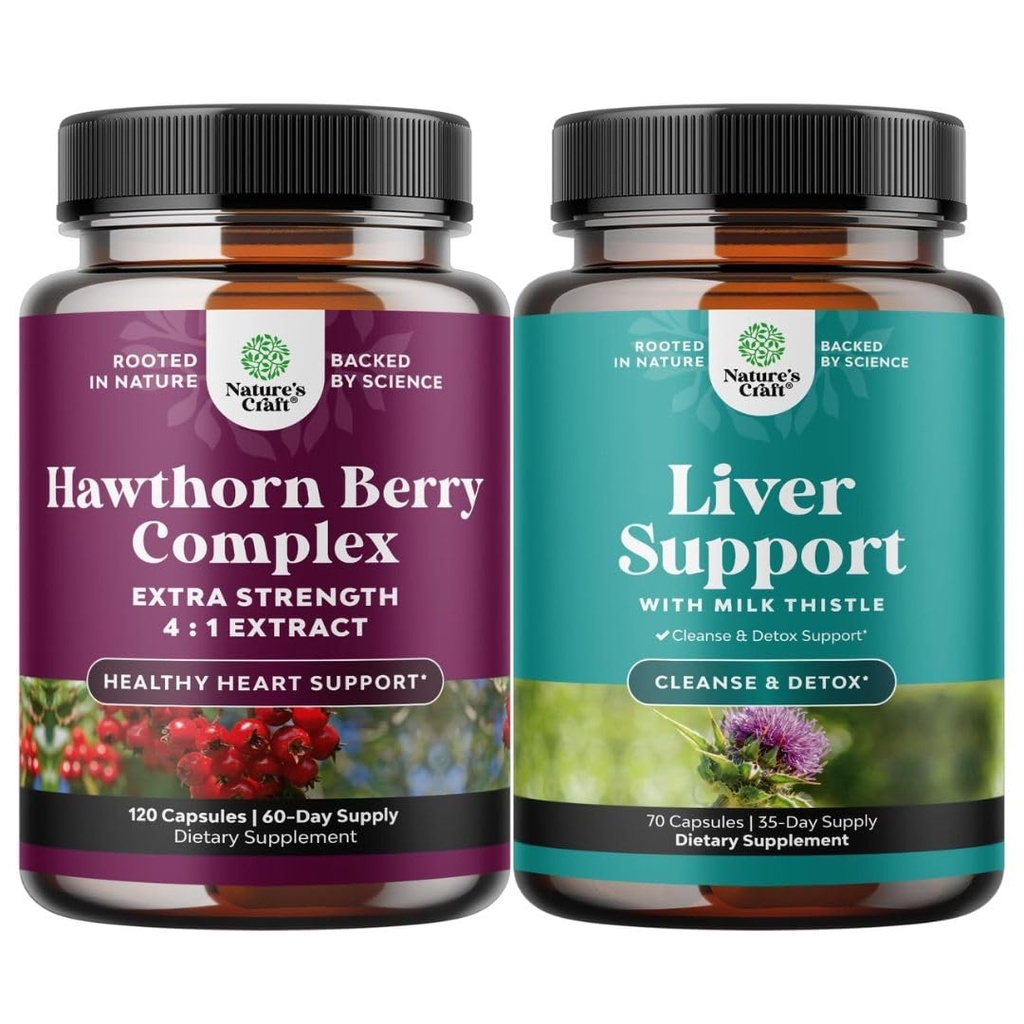 Natures Craft Bundle of Extra Strength Hawthorn Berry Capsules - Συμπλήρωμα για την υγεία της καρδιάς και τον καθαρισμό του ήπατος Detox & Repair Formula - συμπλήρωμα στήριξης του ήπατος