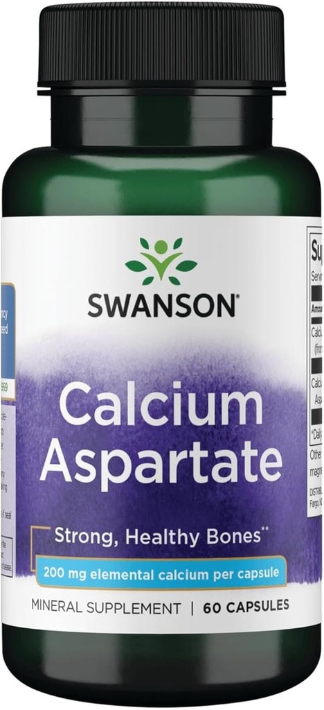 Swanson Calcium Aspartate - Herbal Supplement Promoting Bone, Heart, & Muscle Health - Natural Formula Promoting Total Body Wellness - (60 Capsules-200mg Each)