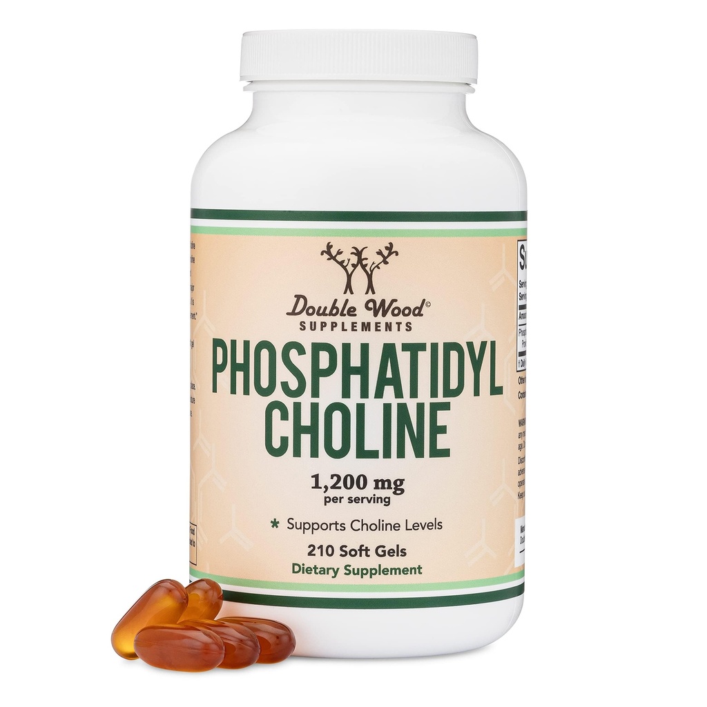 Phosphatidylcholine 1.200mg – 210 Softgels – Ενισχυμένη έκδοση ηλιοτρόπιου και λεκιθίνης σόγιας (συμπληρώματα χολίνης) - Μη ΓΤΟ και χωρίς γλουτένη για την υποστήριξη της υγείας του εγκεφάλου από το διπλό ξύλο