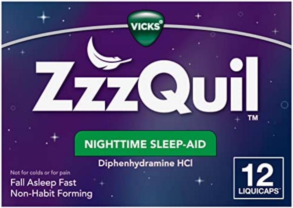 ZzzQuil, Nighttime Sleep Aid LiquiCaps, 25 mg Diphenhydramine HCl, No. 1 Sleep-Aid Brand, Non-Habit Forming, Fall Asleep Fast, 12 Count