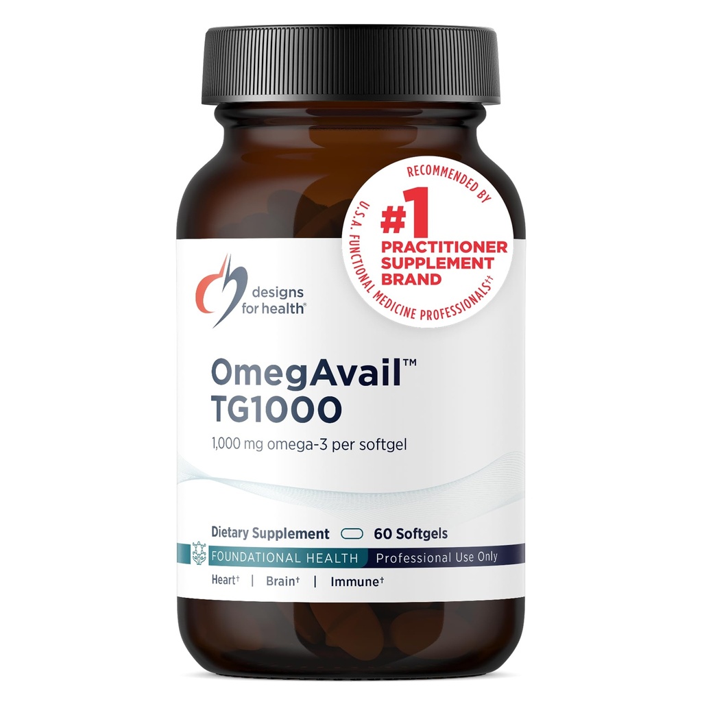 Σχέδια για την υγεία OmegAvail TG1000 - TG (Τριγλυκερίδια) Συμπλήρωμα ιχθυελαίου με EPA/DHA - Πολύ συμπυκνωμένο 1000mg Omega-3 ανά Softgel - Φυσικό άρωμα λεμονιού + Χωρίς ψαρική επίγευση (60 Softgels)