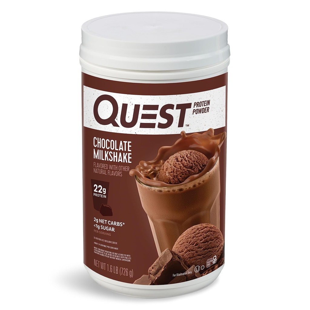 Quest Διατροφική σοκολάτα Milkshake πρωτεΐνη σκόνη, 22g πρωτεΐνη, 2g καθαρό υδατάνθρακες, 1g ζάχαρη, χαμηλή υδατάνθρακες, χωρίς γλουτένη, 1.6 λίρα, 24 εξυπηρετούν
