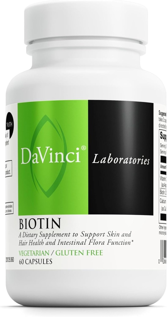 DAVINCI Labs Biotin - Υποστηρίζει την υγεία του δέρματος και των μαλλιών, Enternal Flora Function* - Συμπλήρωμα διατροφής με βιταμίνη C & ασβέστιο ως Ca ανθρακικό - χορτοφαγικά - Χωρίς γλουτένη - 60 κάψουλες