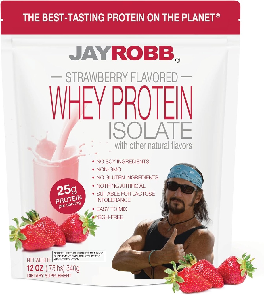 Jay Robb - Grass-Fed Whey Protein Isolate Powder, απίστευτα νόστιμο, Φράουλα, 11 εξυπηρετούν (12 oz)