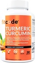 fitcode Turmeric Curcumin with 95% Curcuminoids, Highest Potency, Non-GMO, Gluten Free, 1500mg of Ultra-Pure Turmeric Curcumin with BioPerine for Enhanced Absorption, 30 Serving Veggie Capsules