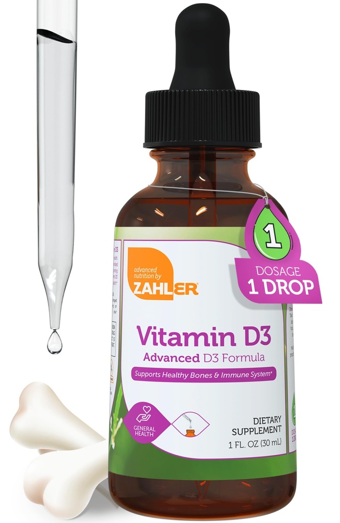 Zahler Liquid Vitamin D3 5000 IU - για Ενήλικες Οστική & Ανοσολογική Υγεία - Βιταμίνη D3 Συμπληρώματα για Γυναίκες & Άνδρες (1 fl oz)