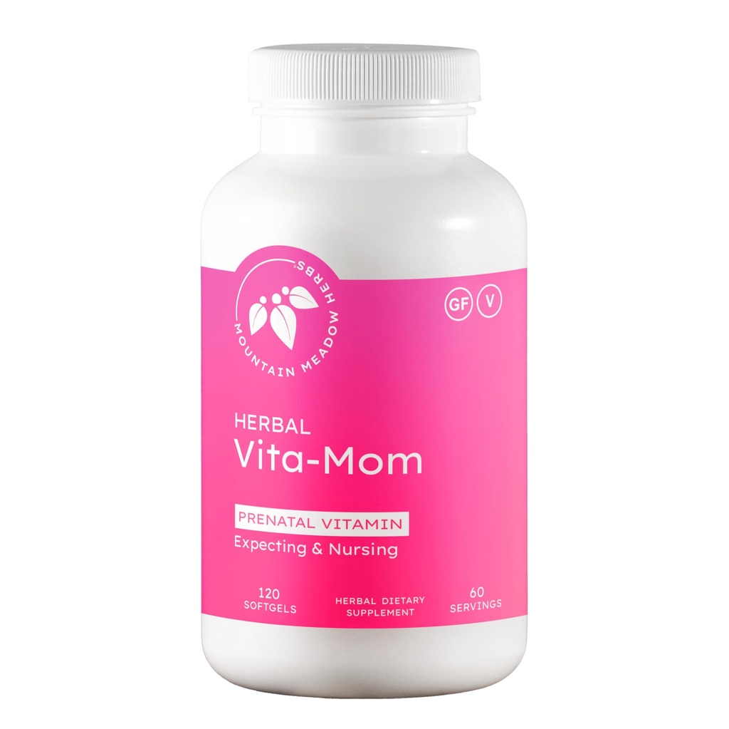 Βότανα Βουνό Λιβάδι Vita-MOM Προγεννητικές Βιταμίνες – Βότανο συμπλήρωμα για γυναίκες με Φολικό Οξύ, Σιδήρο, Πολυβιταμίνες & Βιολογικά Βότανα – 120 Softgels (2-Month Supply)