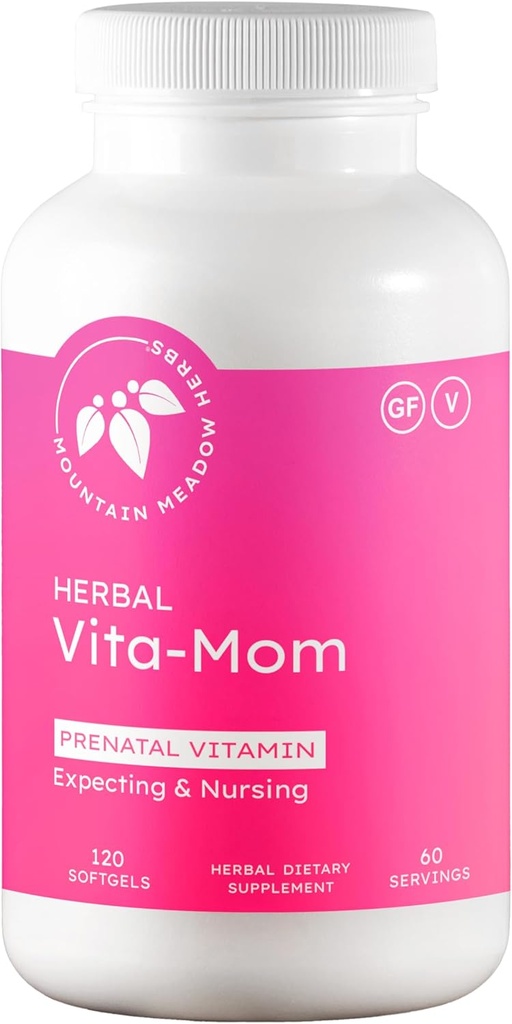 Βότανα Βουνό Λιβάδι Vita-MOM Προγεννητικές Βιταμίνες – Βότανο συμπλήρωμα για γυναίκες με Φολικό Οξύ, Σιδήρο, Πολυβιταμίνες & Βιολογικά Βότανα – 120 Softgels (2-Month Supply)
