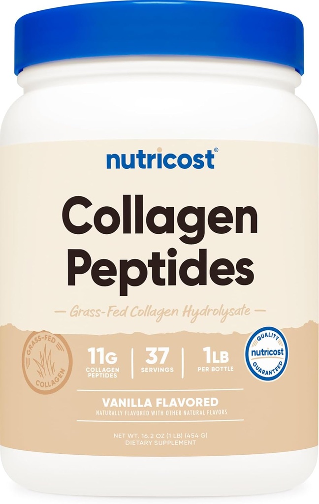 Nutricost Collagen Peptides σκόνη 1LB (454 G) (Βανίλα) - Grass Fed Bovine Collagen Υδρολυτικό