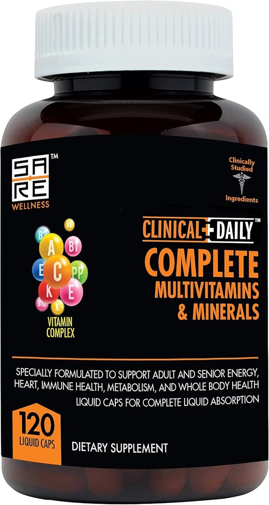 Clinical Daily Complete Whole Food Multivitamin Supplement for Women & Men - Πλήρης Υγρή Απορρόφηση Βιταμίνης! 42 Superfood Φρούτα Λαχανικά - Young Adult to Senior - 120 Υγρά Καψάκια