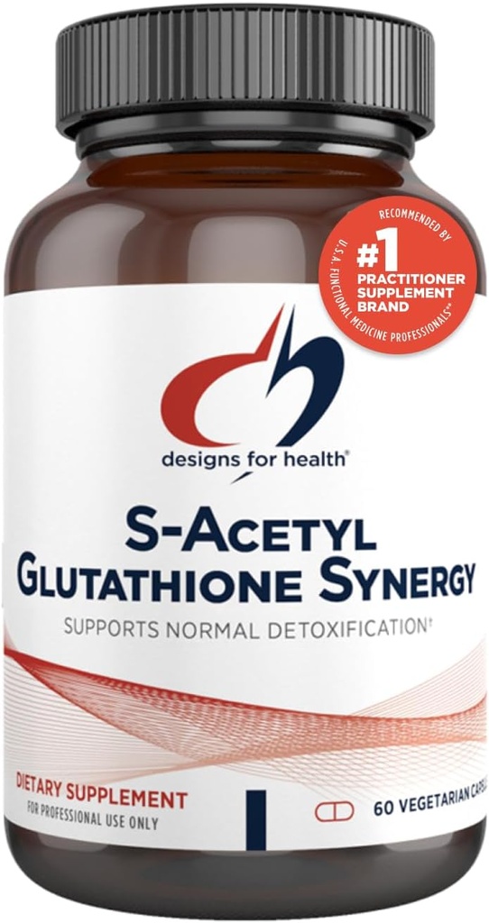 Designs for Health S-Acetyl Glutathione Synergy - 200mg S-A-GSH with NAC + Vitamin B6 - Non-GMO Antioxidant Supplement to Help Support Normal Detoxification (60 Capsules)
