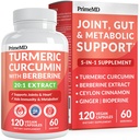 5-in-1 Organic Turmeric Curcumin Supplement (4210mg) with Berberine, Ceylon Cinnamon Bioperine and Ginger Supplements for Joint, Heart, Gut, & Metabolic Support (60 Servings)