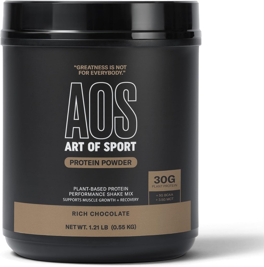 Art of Sport 30g Πρωτεϊνική σκόνη, σοκολάτα, πρωτεΐνη για αθλητές, φυτά με βάση, γαλακτοκομικά & γλουτένη, 0g ζάχαρη, 5g BCAA, 3,5g MCT, 1,21lb μπανιέρα