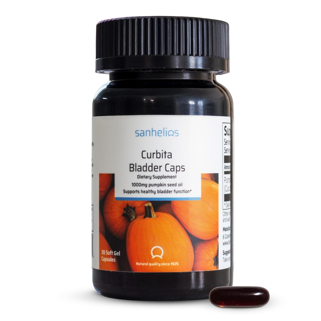 Sanhelios Curbita Caps Bladder Pumpkin Seed Oil 1000mg - Healthy Bladder Function συμπλήρωμα υποστήριξης για άνδρες & γυναίκες - μη-GMO, ζάχαρη-ελεύθερο, συντηρητικό-ελεύθερο, γλουτένη-ελεύθερο - 30 κάψουλες - 1 συσκευασία