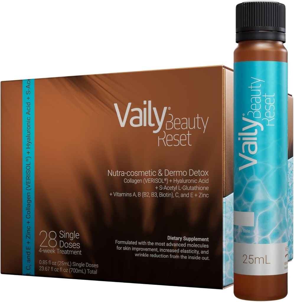 Beauty Reset for Dermo-Detox - Liquid Collagen Supplement Drink for Women & Men with Hyaluronic Acid, L-Glutathione, Biotin, Vitamins and Zinc for Skin to Combat Cellulite & Wrinkles - 23,67 Fl oz