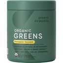 Sports Research® Organic Greens Superfood Powder w/Spirulina, Chlorella, Adaptogens, Enzymes, Probiotics & 8 VIT Bs για την υποστήριξη των ορνίθων και της διάθεσης* - Vegan, Sugar-Free & Low-Cal Pineapple Coconut 30 Σερβιέτες