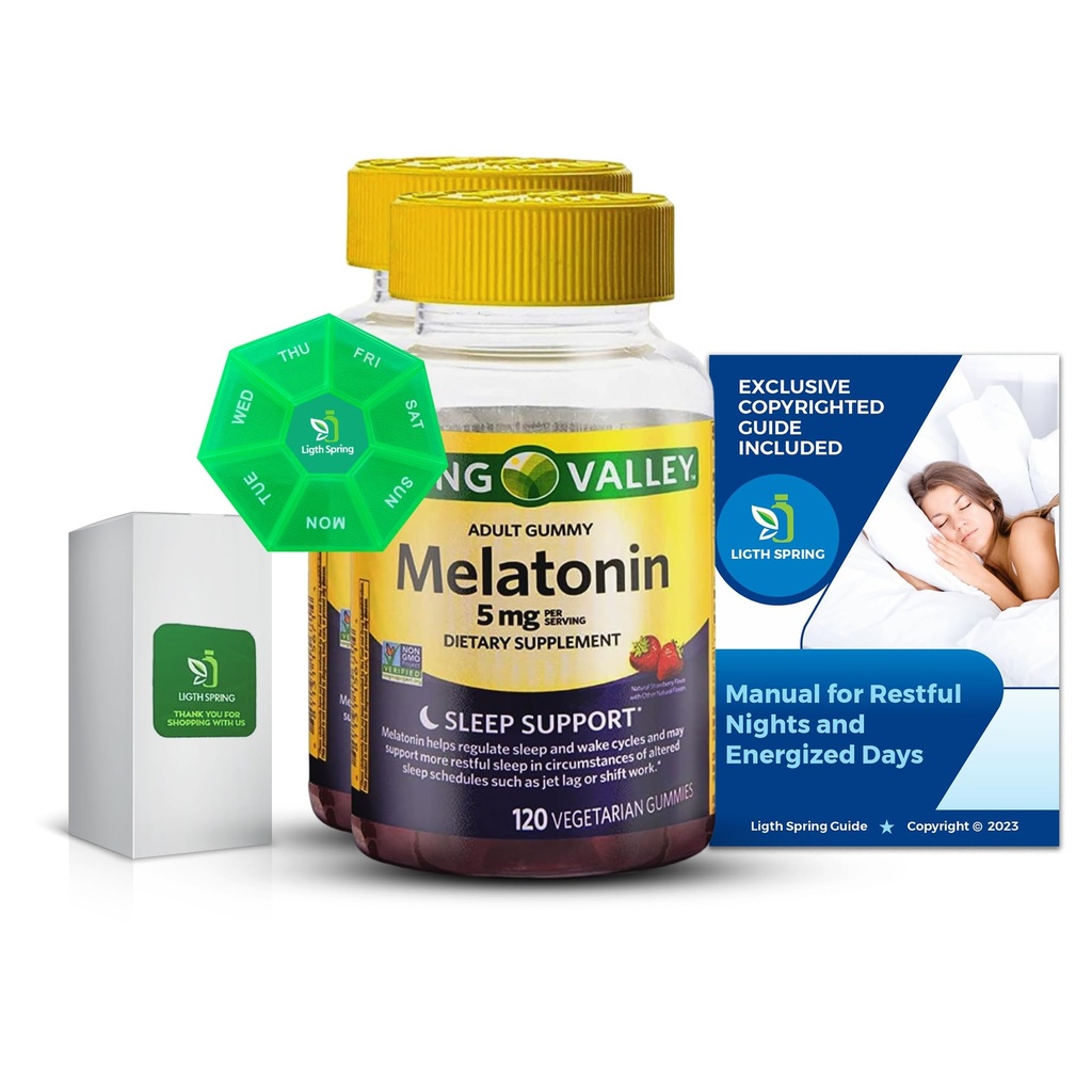 Μελατονίνη 5Mg, 120 Gummies, Υποστήριξη ύπνου (2 Pack) με Bundle Exclusive Better Ligth&Spring Guide