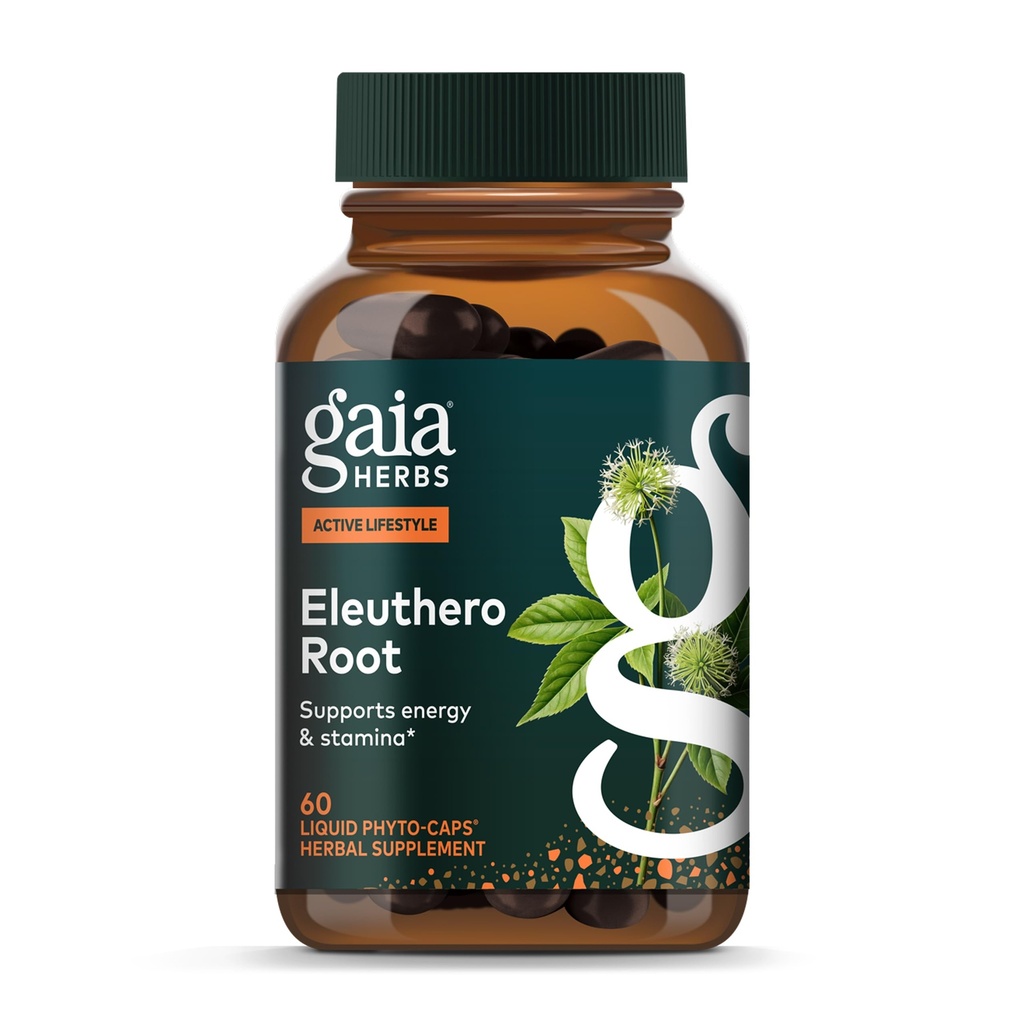 Gaia Herbs Eleuthero Root - Ενέργεια, Stamina & Ψυχική Αντοχή Υποστήριξη - Eleuthero Root (Siberian Ginseng) Adaptogen Herbal Supplement - 60 Vegan Liquid Phyto-Capsules (30-Day Supply)