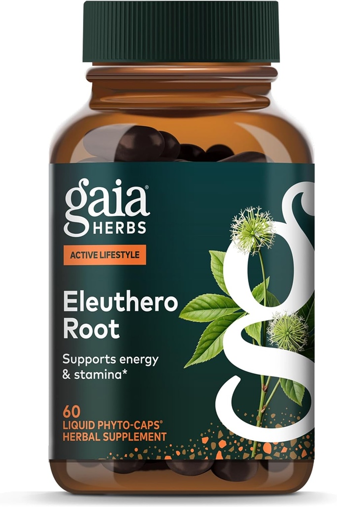 Gaia Herbs Eleuthero Root - Energy, Stamina & Mental Endurance Support - Eleuthero Root (Siberian Ginseng) Adaptogen Herbal Supplement - 60 Vegan Liquid Phyto-Capsules (30-Day Supply)