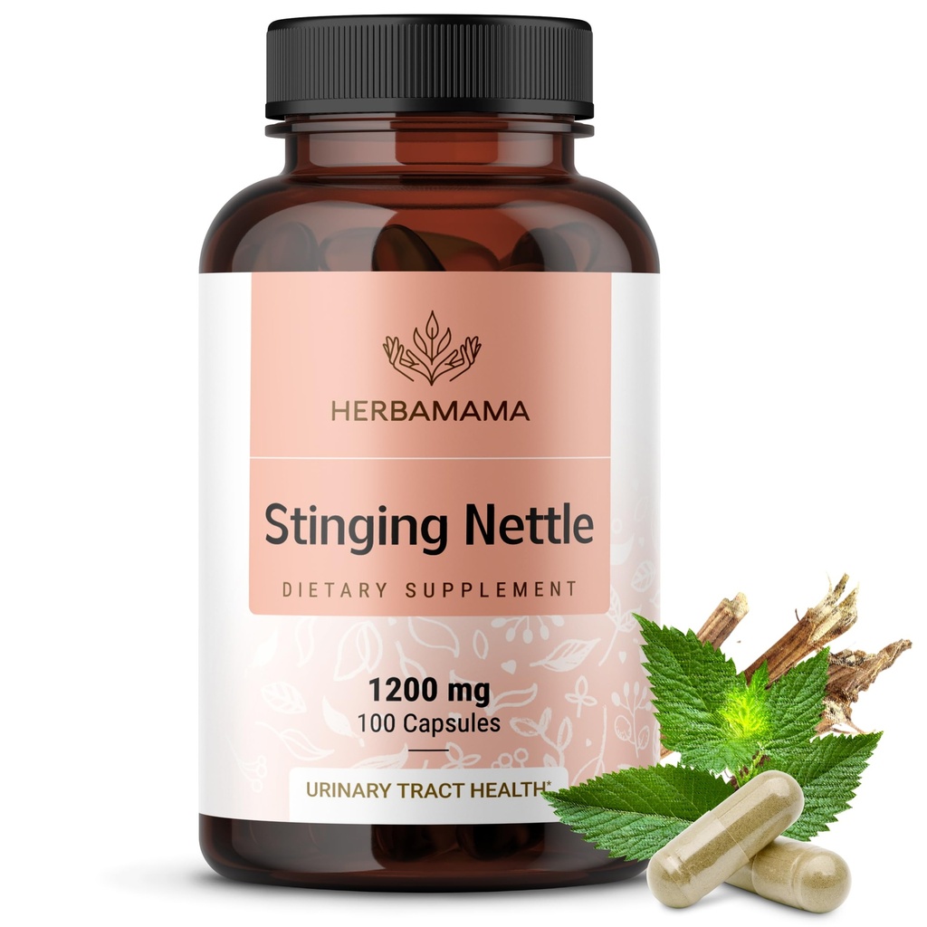 HERBAMAMA Κάψουλες STING Nettle - 1200mg εκχύλισμα ρίζας STING Nattle για την υποστήριξη της ουρικής αρτηρίας - Vegan, μη GMO Urtica Dioica συμπλήρωμα