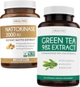 Nattokinase & Green Tea (2-Month Supply) Green Vitality Boost - Nattokinase 2000 FU Powerful Naturally Fermented Soybeans -120 Caps & Green Tea Extract 98% with EGCG (Non-GMO) Natural Metabolism Boost