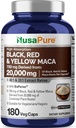 NusaPure Maca Root Black, Red, Yellow 20,000mg - 180 Vegan Capsules (Vegan,Non-GMO, Gluten Free) Bioperine