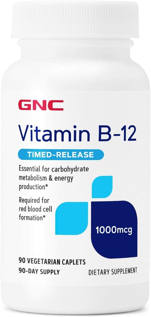 GNC Βιταμίνη B-12 1000mcg, Υποστηρίζει την παραγωγή ενέργειας, 90 Caplets