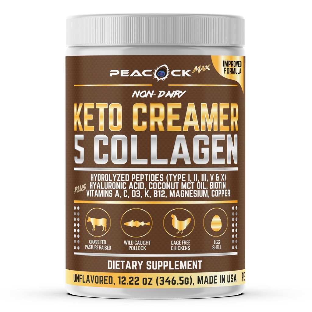 Collagen Keto Coffee Creamer σε σκόνη 12.2 oz - Υδρολυμένα κολλαγόνο Πεπτίδια με λάδι καρύδας MCT, B12, Μαγνήσιο, Άγευστη πρωτεΐνη σε σκόνη, Χωρίς ζάχαρη Κρέμα καφέ για Smoothies & Ψήσιμο