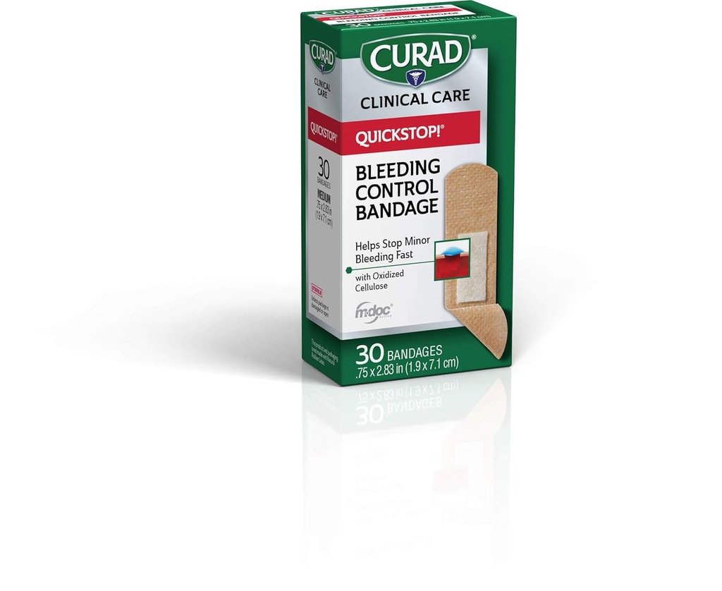 Curad Quickstop Flex-Fabric Bandages, Quickstop Bleeding Control Technology, 0.75" x 2.83", 30 Count (Pack of 3)