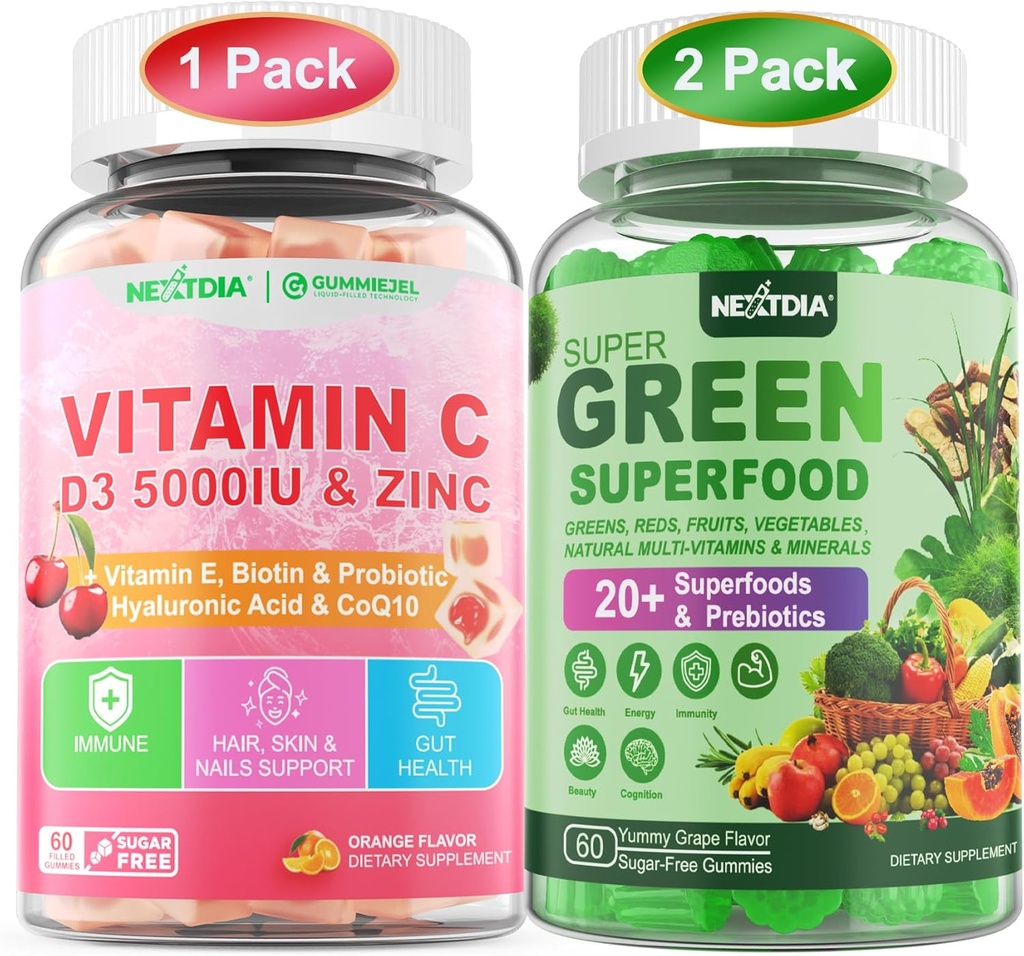 Βιταμίνη C, D3 και Gummies ψευδάργυρου + Super Greens Gummies