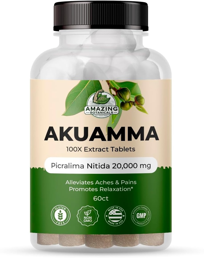 Amazing Botanicals Akuamma Extract Tablets – 200 mg 100X Extract 20.000mg 