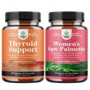 Bundle of Herbal Adrenal and Thyroid Support Complex - Mood Enhancer Energy Supplement for Thyroid Health and Extra Strength Saw Palmetto for Women for Stronger Thicker Healthier Looking Hair