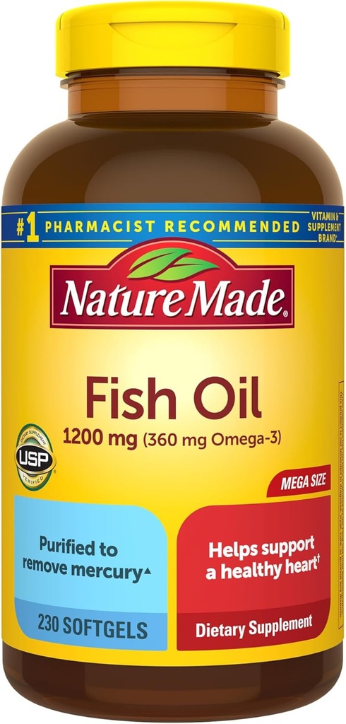Nature Made Fish Oil Omega 3 Συμπληρώματα, 1200 mg Softgels, Ωμέγα 3 Fish Oil for Healthy Heart Support, 230 Softgels, 115 Ημέρα προσφοράς