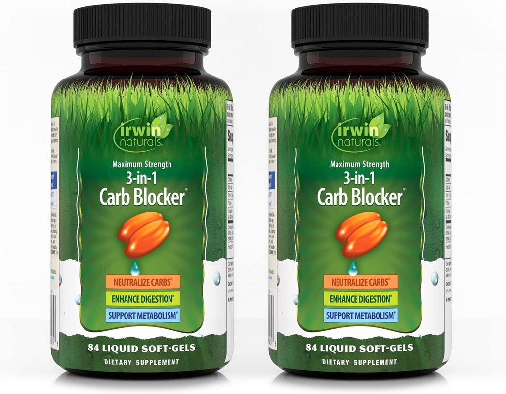 Irwin Naturals Μέγιστη δύναμη 3-σε-1 Αποκλειστής υδατανθράκων - 84 Liquid Soft-Gels, Συσκευασία των 2 - Εξουδετερώστε υδατάνθρακες - 84 Σύνολο σερβιρίσματος
