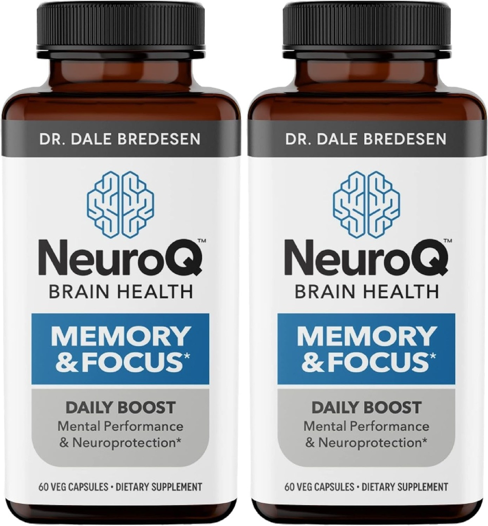 NeuroQ Memory & Focus - Ενισχύει Γνωστική απόδοση & λειτουργία του εγκεφάλου - Νευροπροστατευτική φόρμουλα από τον Δρ Dale Bredesen - Gotu Kola Ginkgo Phosphatidylserine & Propolis - 60 κάψουλες (πακέτο του 2)