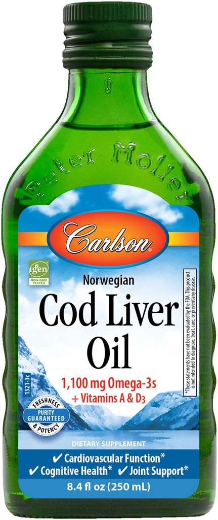 Carlson Cod Liver Oil, Norwegian, Natural, 1.100 mg Omega-3s, 250 mL